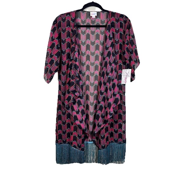 LuLaRoe Tops - NWT LuLaRoe Sheer Fringe Kimono S Boho Duster Cardigan Festival Layering